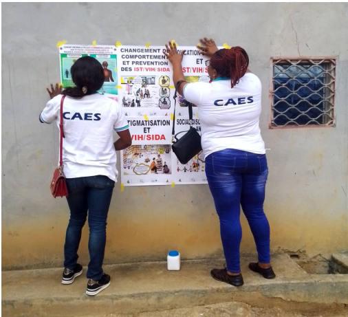 Campagne  d’affichage du 07 mars 2025 LUTTE CONTRE LES IST, VIH/SIDA et Covid-19 : Les Centres d’Accueil de l’Espoir « CAES » gardent en éveil les consciences !